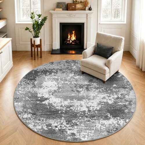 Grey Abstract Boho Stain-Resistant Washable Rug
