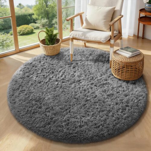 Grey Plush Shaggy Fluffy Soft Rug