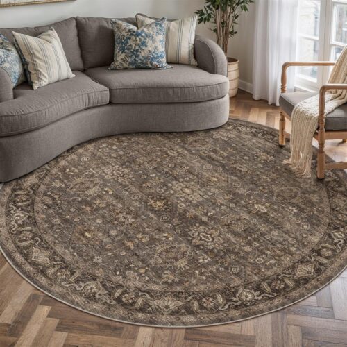 Dark Brown Traditional Farmhouse Low-Pile Rug