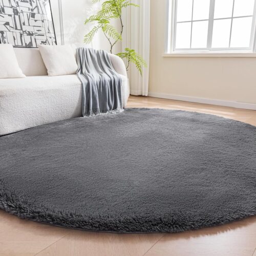 Dark Grey Fluffy Shaggy Washable Rug