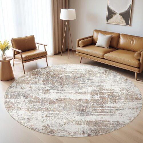 Brown Abstract Modern Washable Stain-Resistant Rug