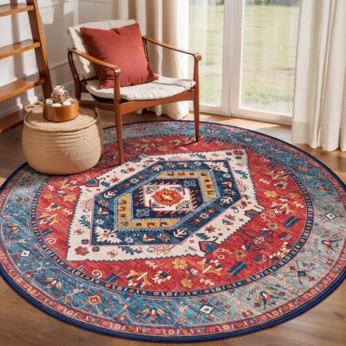 Rust Oriental Boho Ultra-Soft Washable Low-Pile Rug