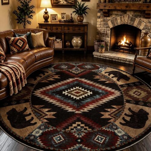 Southwestern Western Rustic Low-Pile Washable Rug