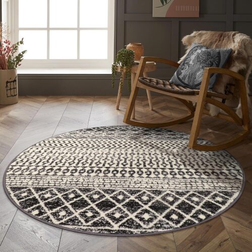 Black Moroccan Boho Distressed Washable Rug