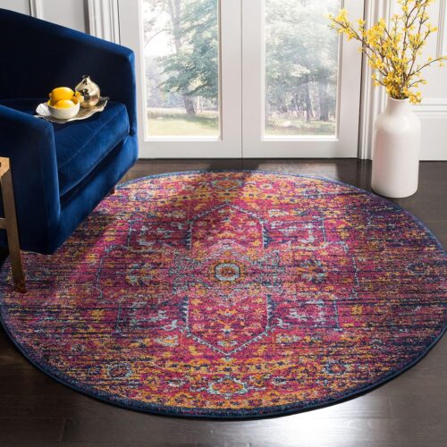 Blue Fuchsia Oriental Medallion Non-Shedding Rug