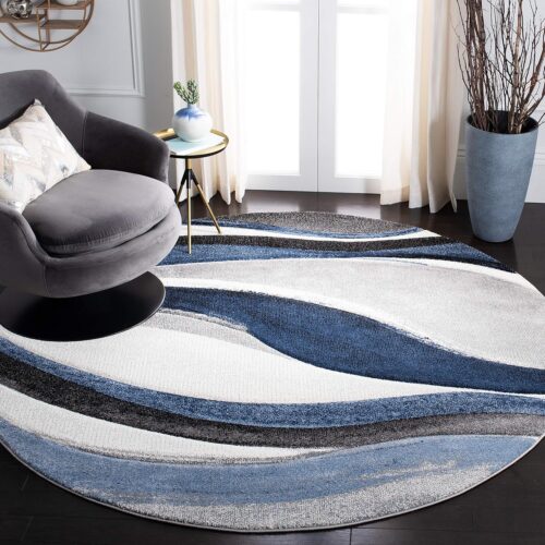Grey Blue Mid-Century Modern Non-Shedding Rug